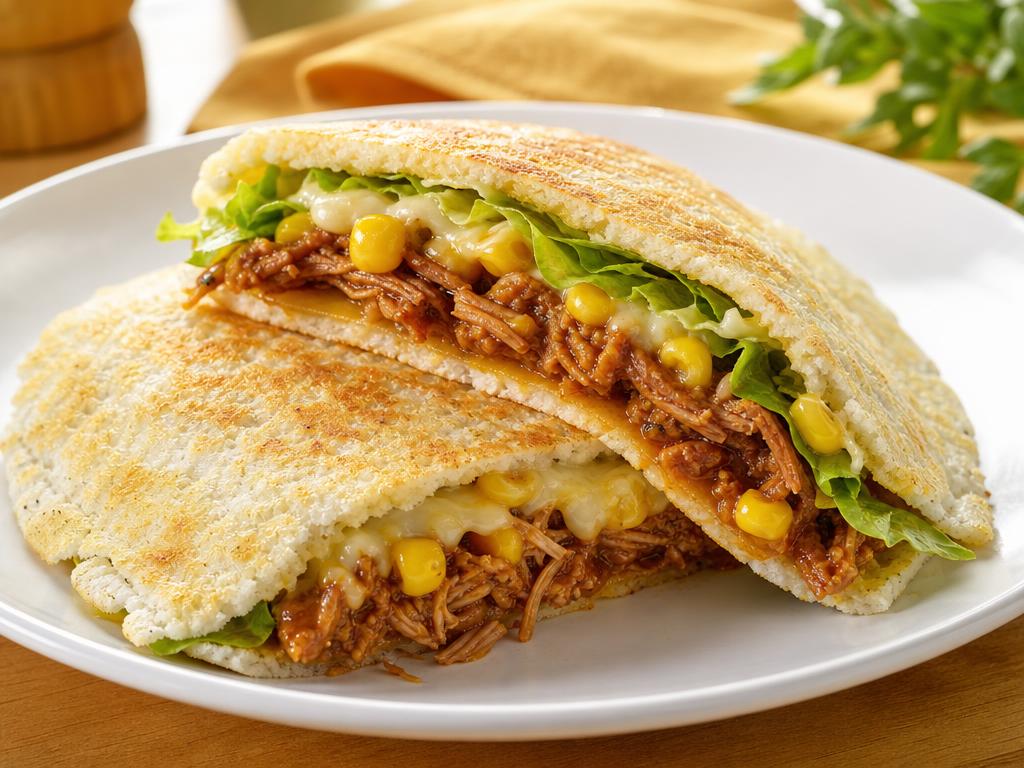 Opção 2 · Crepioca de porco com molho barbecue e milho
