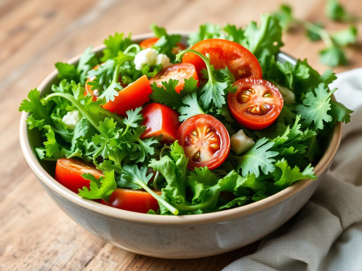 Salada: rúcula, alface, agrião e tomate